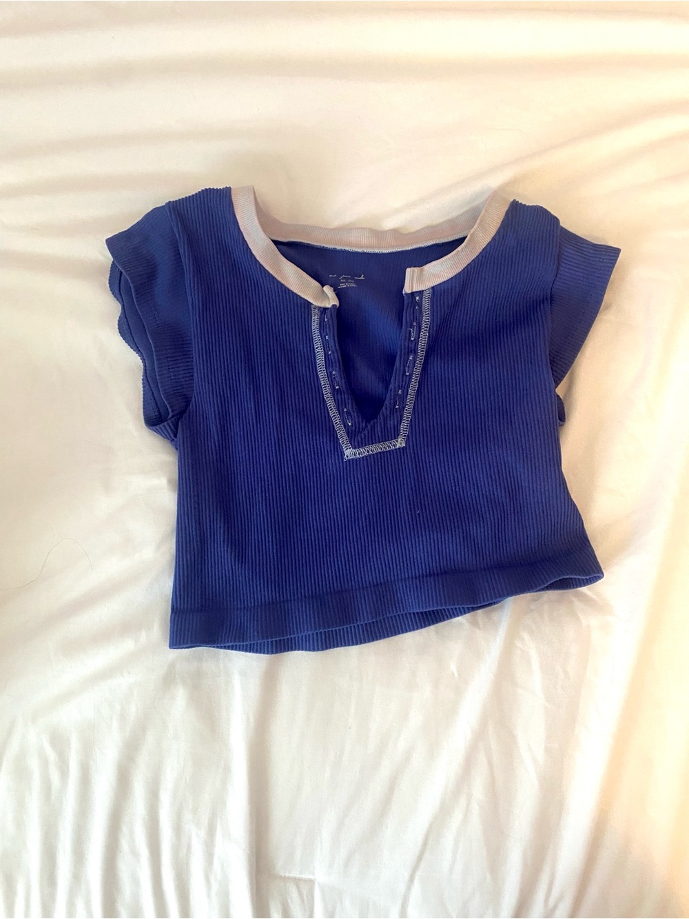 Urban Outfitters Royal Blue Ribbed Short Sleeve Top with Light Trim